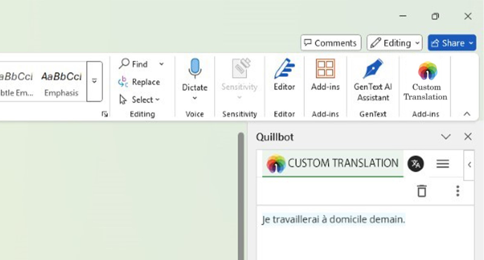 Our Custom Translation Add-in Word 